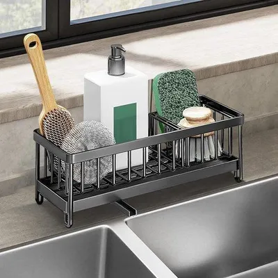 Produktbild von Famanu Spülbeckenorganizer mit Abtropfschale und Aufbewahrungsbox für Schwämme und Seife - Edelstahl