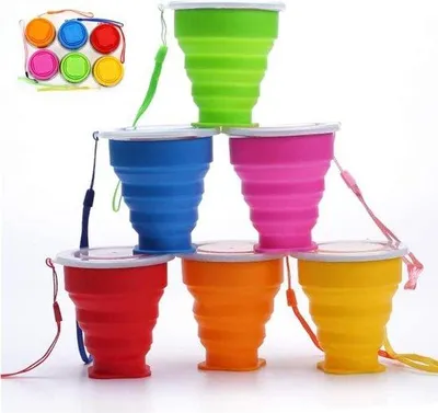 Produktbild von Silikonreißverschlussbecher mit Deckel 6 Stück 6 oz - multifunktionelles Reisebecher für Wanderungen Camping Picknick