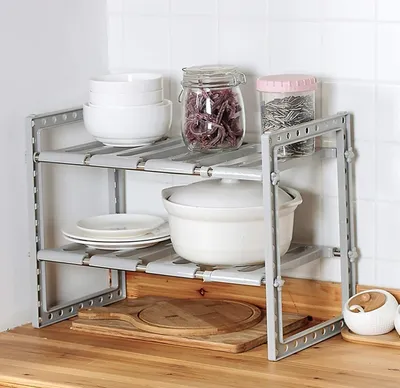 Produktbild von Küchenregal Spülbeckenregal verstellbar multifunktionales Aufbewahrungsregal 38x26x(38-70)cm Grau