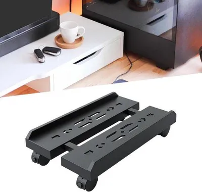 Immagine prodotto di Supporto per computer - Dimensioni fisse - Regolabile - Con rotelle bloccabili - Compatibile con la maggior parte dei supporti per CPU - Nero - Struttura in alluminio