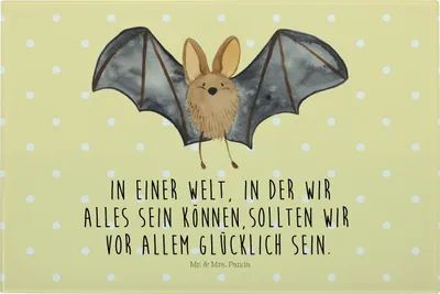 Produktbild von Mr. & Mrs. Panda Glas Schneidbrett Fledermaus Flügel - Gelb Pastell - Geschenk, schneidunterlage, Schneidebrett Aus, Hackbrett, Schneidplatte, Lustige Sprüche
