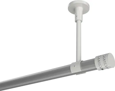 Produktbild von Interdeco Gardinenstange / Vorhangstange Silbergrau / Weiß, Typ Sonette Estana (Glitzerkappe) ohne Ringe, Deckenmontage, 20 mm Ø 1-läufig, 420 cm