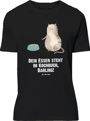Produktbild von Mr. & Mrs. Panda Größe L T-Shirt Katze Fressen - Schwarz - Geschenk, Tshirt, Shirt, mit Spruch