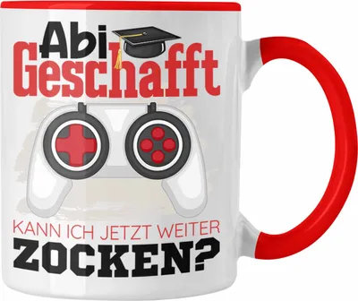 Produktbild von Trendation - Abi Geschafft Abitur Prüfung Bestanden Tasse Geschenk Kann Ich Jetzt Weiter Zocken Gamer Geschenkidee (Rot)