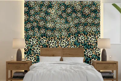 Produktbild von MuchoWow® Fototapete für Wohnzimmer oder Schlafzimmer Wandtapete Vinyl Motivtapete Leopardenmuster - Muster - Wild - 260x260 cm - Papiertapeten