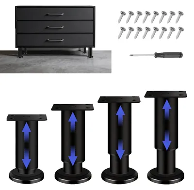 Produktbild von 4 verstellbare Möbelbeine, 18-30 cm, in Schwarz, aus Metall