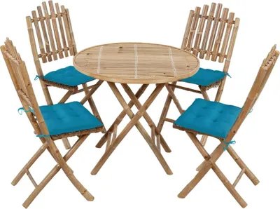 Produktbild von vidaXL 5-tlg. Garten-Essgruppe mit Kissen Klappbar Bambus