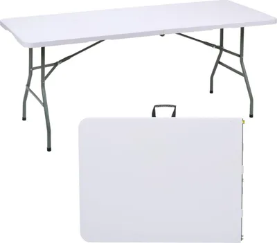 Image de Table pliante 180x70x74 cm - Table pliante portable avec poignée et sécurité - Table pliante plastique blanc - Table pliante jardin camping pliable - Rectangulaire