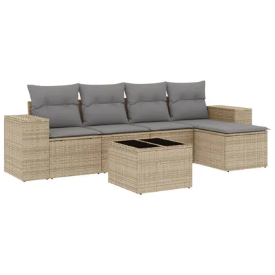 Produktbild von vidaXL 6-tlg. Garten-Sofagarnitur mit Kissen Beige Poly Rattan