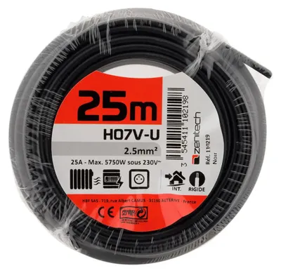 Zdjęcie produktu dla Kabel zasilający ZENITECH HO7V-U 2.5mm² czarny - 25m