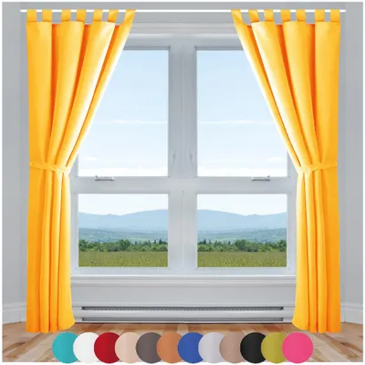Productafbeelding van Set van 2 decoratieve gordijnpanelen "Ellen", met lussen, inclusief gordijnbanden en haken, 140 x 225 cm, lichtoranje - marigold