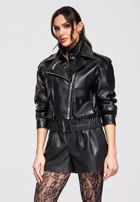 Produktbild von Ombre Kunstlederjacke Damenjacke im lässigen Biker-Stil mit Lederoptik schwarz M/L