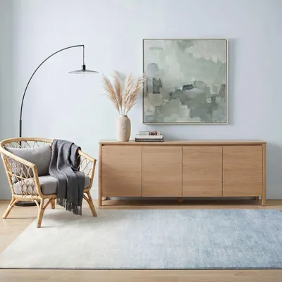 Produktbild von Teppich OMBRE waschbar 160 x 230 Hellblau, Teppich mit Farbverlauf, Ombre-Effekt, weicher Kurzflor-Teppich modern, gummierte Unterfläche, schmutz- und wasserabweisend