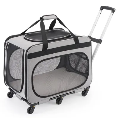Productafbeelding van Transportbox voor honden en katten met wielen, tot 20 kg, grijs, 60x38x42 cm