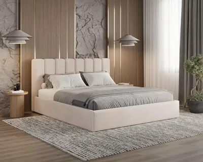 Obrázek produktu pro Čalouněná postel BESILIO s úložným prostorem 200x200 Nuvia - štíhlá postel s měkkým čelem a kovovým rámem - béžová