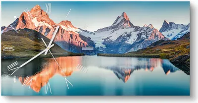 Produktbild von DEQORI Glasuhr 60x30 cm Römisch 'Bachalpsee vor Alpen' Wanduhr Glas Uhr Design leise