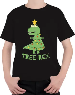Produktbild von Tree Rex Weihnachtsbaum T-Rex - Weihnachten Weihnachtsgeschenk Christmas Uni Kinder T-Shirt, Schwarz, 140