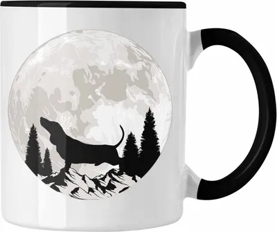 Produktbild von Trendation - Dackel Tasse Geschenke Dachshund Rauhaardackel Lustig Mond Silhouette (Schwarz)