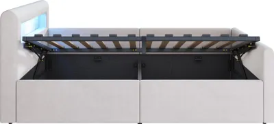 Produktbild von Flieks Hydraulisches Polsterbett 90x200cm mit USB- und Typ-C, Jugendbett mit Led, Schlafsofa Sofabett mit austauschbaren Rückenlehne, Samt, Beige