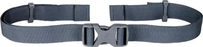 A dark gray fabric belt with a plastic buckle, shown against a white background.