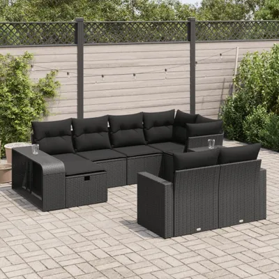 Produktbild von Eleganten-Stil 10-tlg. Garten-Lounge-Set mit Kissen Garten-Sofagarnitur, Outdoor Indoor, Schwarz Poly Rattan Gartenmöbel-Sets CHY11208551