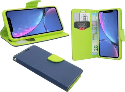 Produktbild von Elegante Buch-Tasche Hülle für iPhone XR in Blau Leder Optik Wallet Book-Style Schale cofi1453®