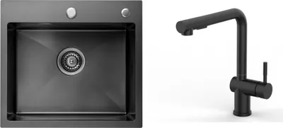 Produktbild von CECIPA Küchenspüle 50cm* 45cm Anthrazit Schwarz + Ausziehbarer Küchenarmatur Schwarz