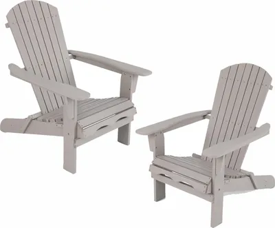 Produktbild von GOPLUS Adirondack Stuhl Set, Adirondack Chair klappbar aus Tannenholz bis 180kg belastbar (Hellgrau,2)