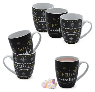 Image de 1.04 Tasses à café WINTER en set de 6 - env. 300ml chacune - Tasses à café noires hivernales (3x2er)