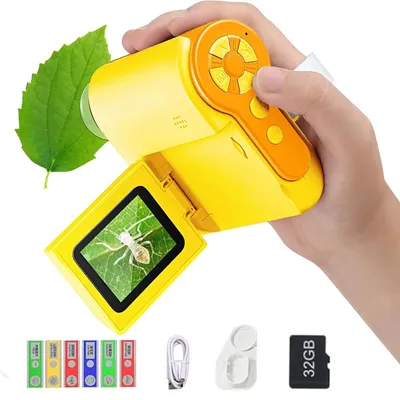 Produktbild von 1000x Kinder-Mikroskop für Handy,digitales Taschenmikroskop,2,0" IPS-Display,32GB Speicherkarte,6 vorbereitete Objektträger,für 3–12 Jahre