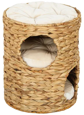 Productafbeelding van PawHut Krabton, 50 cm hoog, kattenhuis met 2 holtes, krabpaal met kussen