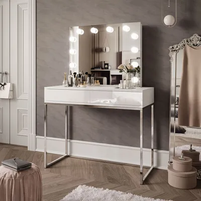 Produktbild von Schminktisch BLANCO GLAMOUR ELITE mit Spiegel und Beleuchtung weiß Hochglanz