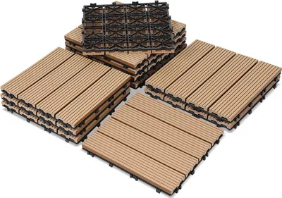Zdjęcie produktu dla Płytki tarasowe Aopunly 11x z WPC, z systemem drenażowym i zatrzaskowym, na balkon i do ogrodu, 30x30 cm, w kolorze tekowym