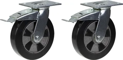 Zdjęcie produktu dla 200 mm 8" kółko obrotowe z czarnej gumy z hamulcem o dużej nośności 900 kg, zestaw 2 szt