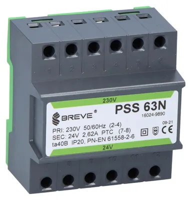 Productafbeelding van Eenfasige transformator 63N 230/24V IP30 op DIN-rail