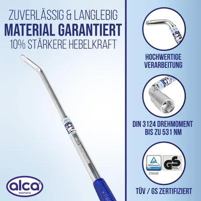 Zdjęcie produktu dla alca® Klucz do nakrętek kół uniwersalny 21/22 mm z możliwością przedłużenia o 35 - 53 cm i antypoślizgową rękojeścią z tworzywa sztucznego Klucz kwadratowy 1/2 cala z nasadką 21 mm