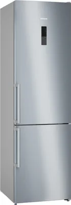 Siemens iQ500, Freistehende Kühl-Gefrier-Kombination mit Gefrierbereich unten, 203 x 70 cm, Edelstahl antiFingerprint KG49NAIBT Schrägansicht geschlossen