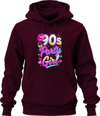 Produktbild von 90s Party Girl Neon Lippen Kopfhörer Herzen Sterne Retro 90er Uni Hoodie Kapuzenpullover, Burgundy, L