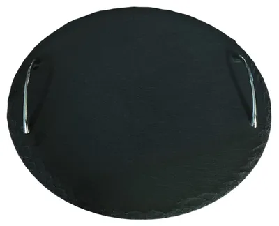 Produktbild von Hausleben Schiefertablett mit 2 Metallgriffen – Ø 30 cm | Edles Servierbrett aus Naturstein für stilvolles Anrichten & Dekorieren