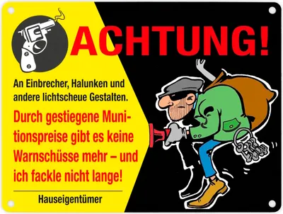 Produktbild von Einbrecher Metallschild in 15x20 cm mit Spruch Achtung An Einbrecher und
