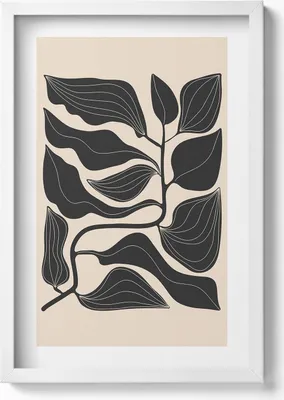 Produktbild von Minimalistische Illustration von Pflanzenblättern– Wandbild mit Rahmen – Gerahmtes Bild  – Wanddekoration – 40x60 cm – Weiß