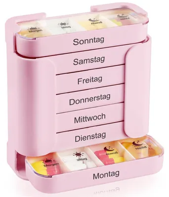 Immagine prodotto di Contenitore per pillole da 7 giorni, con 4 scomparti, grande, rosa. Dosatore settimanale per farmaci