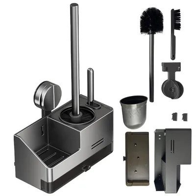 Image de Ensemble brosse de toilettes et support en aluminium - Support mural pour brosse de toilettes