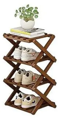 Immagine prodotto di Scaffale verticale per scarpe, marrone, in bambù, 4 ripiani, dimensioni 260x260 mm