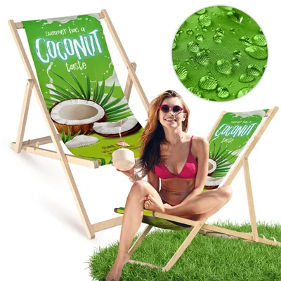 Holz Liegestuhl klappbar „Coconut“ – Gartenstuhl Relaxstuhl Sonnenliege Balkon Terrasse Tropenmotiv