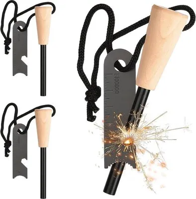 Produktbild von Famanu Feuerstahl Set 3 Stück - Hochwertiger Feuerstarter mit Paracord