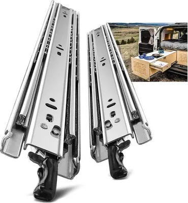 Imagen del producto de Guía deslizante con mecanismo de bloqueo para cargas pesadas de hasta 68 kg, de 300 mm, de una sola pieza