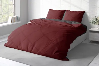 Produktbild von Bettwäsche Wende Unifarben Doubleface modern Microfaser Reißverschluss, Farbe:bordeaux / anthrazit, Größe:3 teilig 200x200 cm