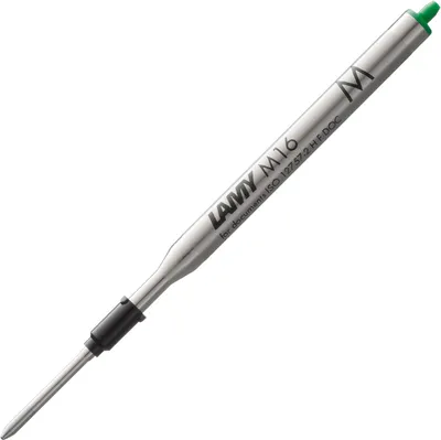 A single LAMY M 16 ballpoint pen refill with a green tip.