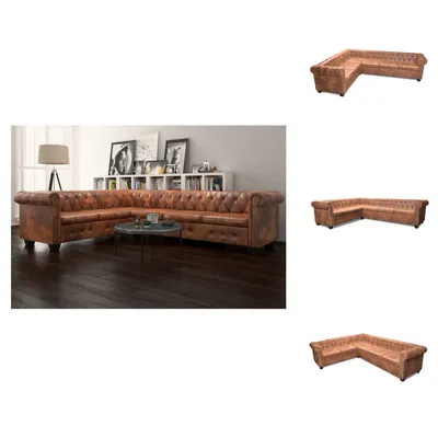 Immagine prodotto di vidaXL Divano angolare Chesterfield 6 posti in Pelle finta marrone - Divani